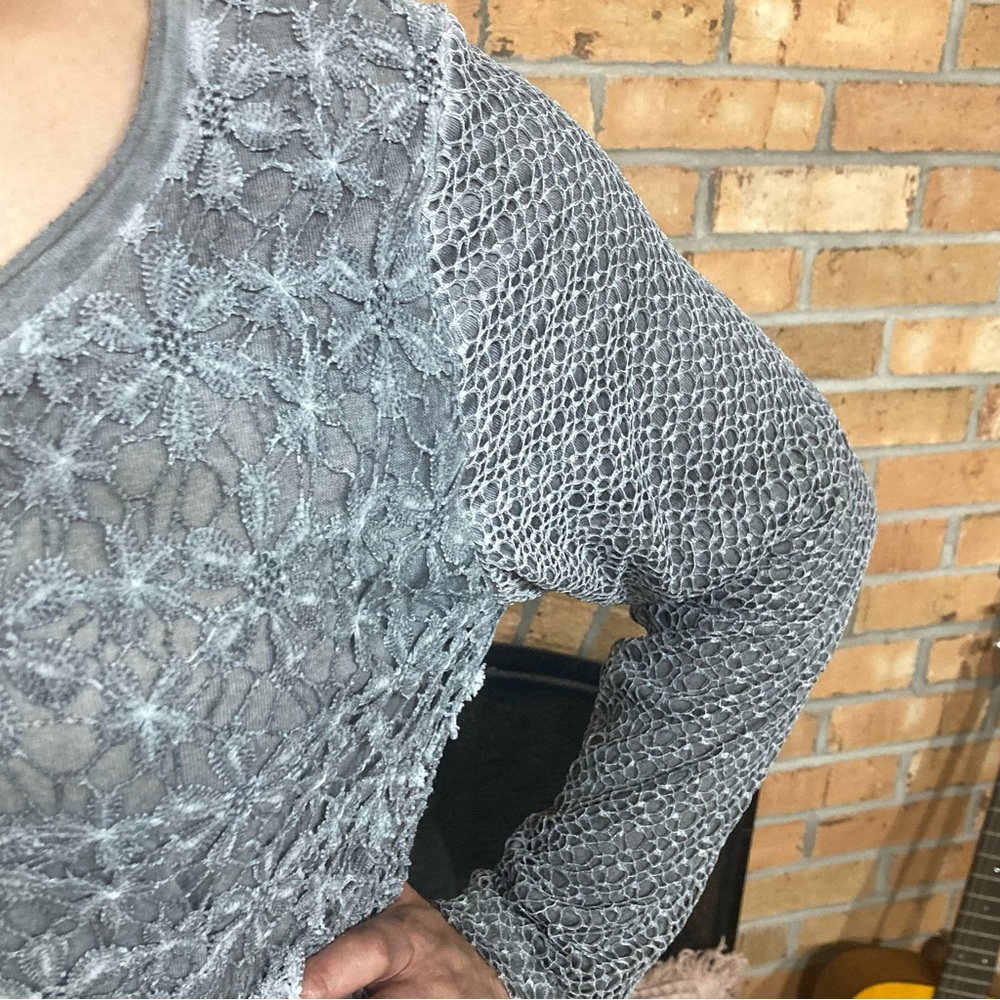 FERATELLI mixed Pattern Grey Mesh Flowy Tunic Women’s Size L - Picture 3 of 5
